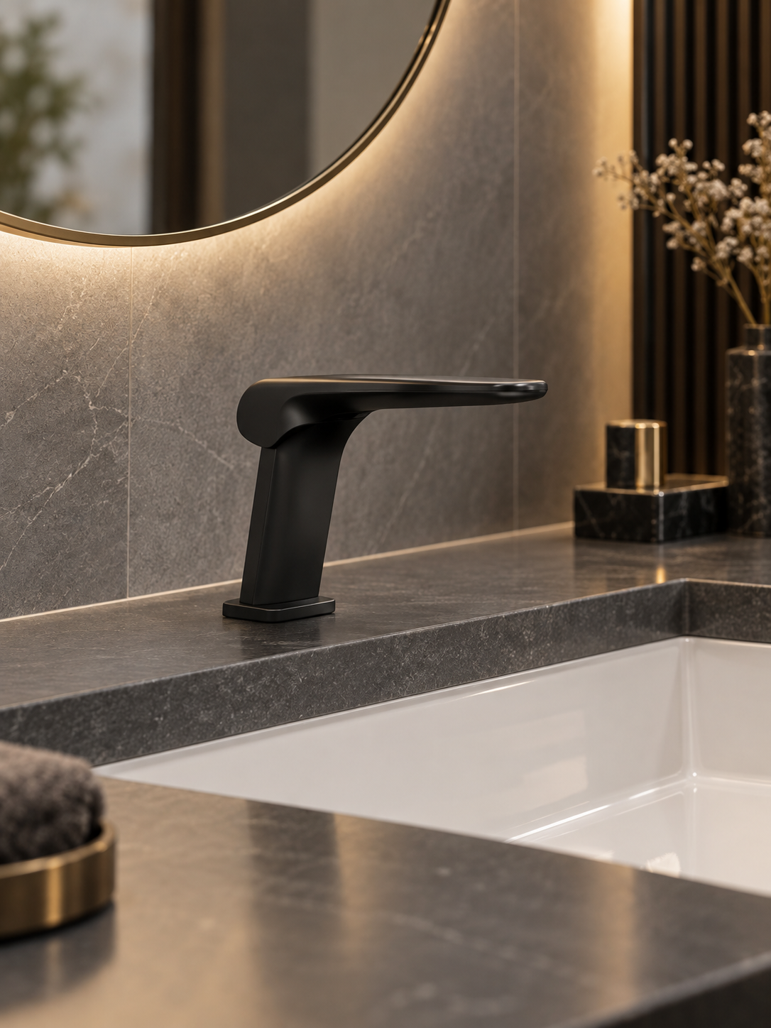 Grifo Monomando Lavabo KS6-17 — Negro Caño Ancho