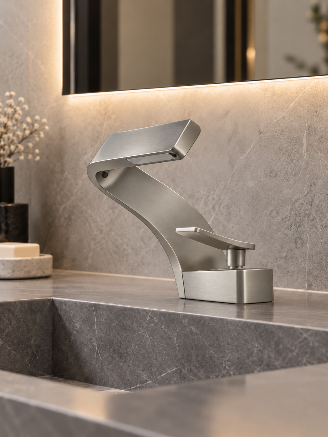 Grifo Monomando Lavabo KS6-19 — Cromo Caño Alto