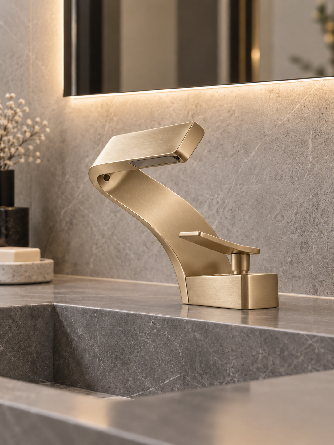Grifo Curvo KS6-22 — Oro Cepillado